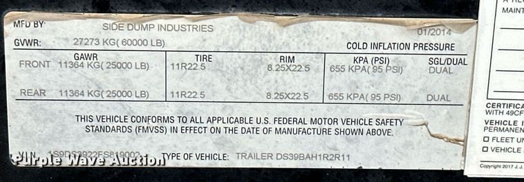 image for item JE9452 2015 Side Dump Industries  side dump trailer