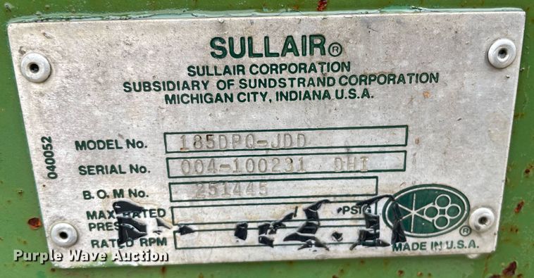 image for item JE9491 Sullair 185Q  air compressor