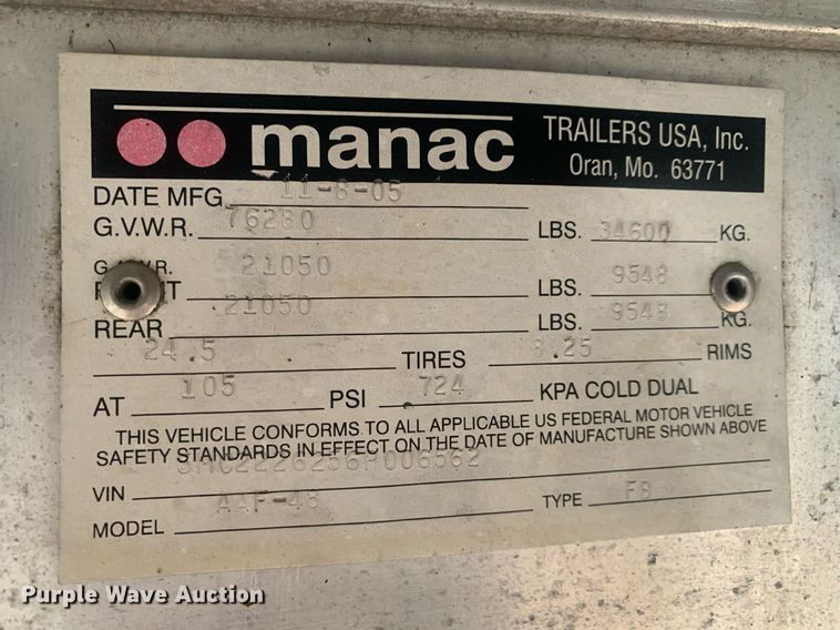 image for item DP8743 2006 Manac AAF-48  flatbed trailer