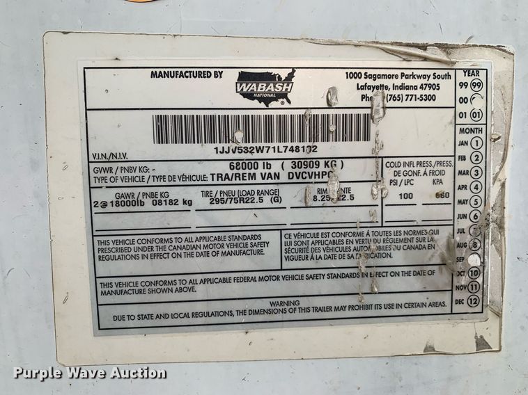 image for item DP8746 2001 Wabash DVCVHPC  dry van trailer