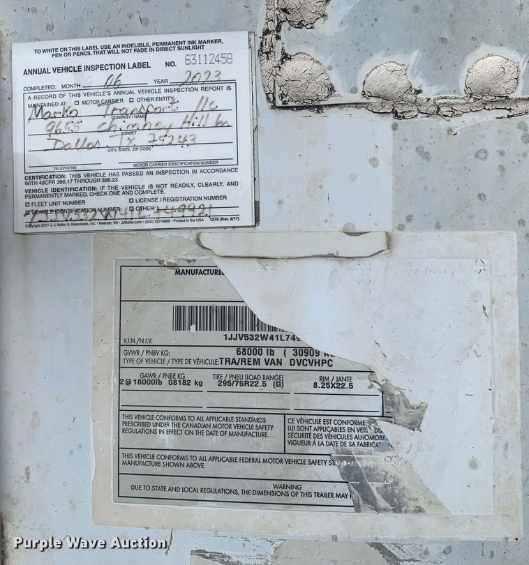 image for item DP8747 2001 Wabash DVCVHPC  dry van trailer