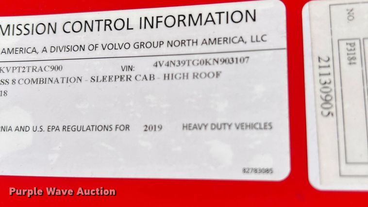 image for item DQ2224 2019 Volvo VN Series  semi truck