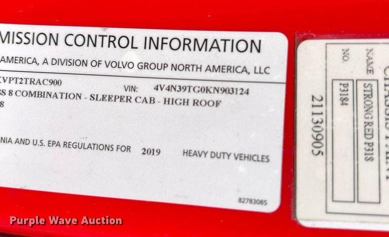 image for item DQ2225 2019 Volvo VN Series  semi truck