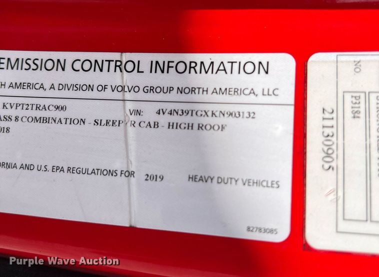 image for item DQ2226 2019 Volvo VN Series  semi truck