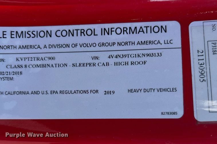 image for item DQ2228 2019 Volvo VN Series  semi truck