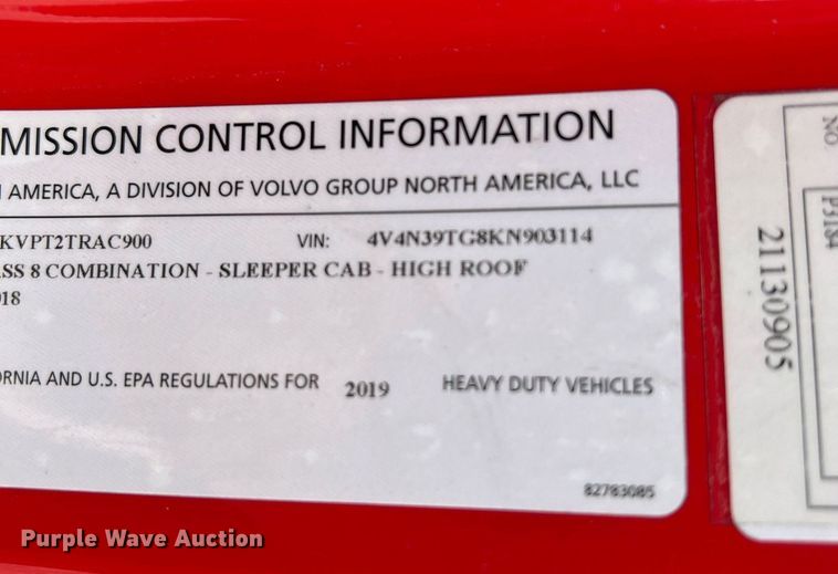 image for item DQ2229 2019 Volvo VN Series  semi truck