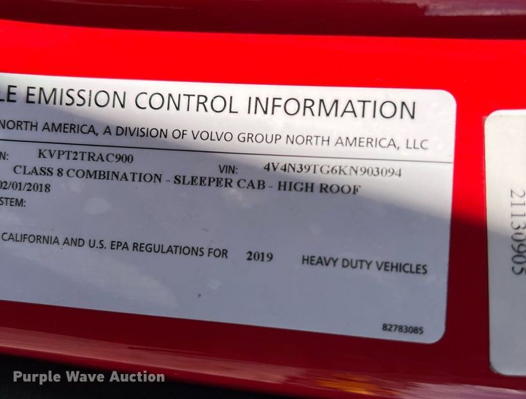 image for item DQ2230 2019 Volvo VN Series  semi truck