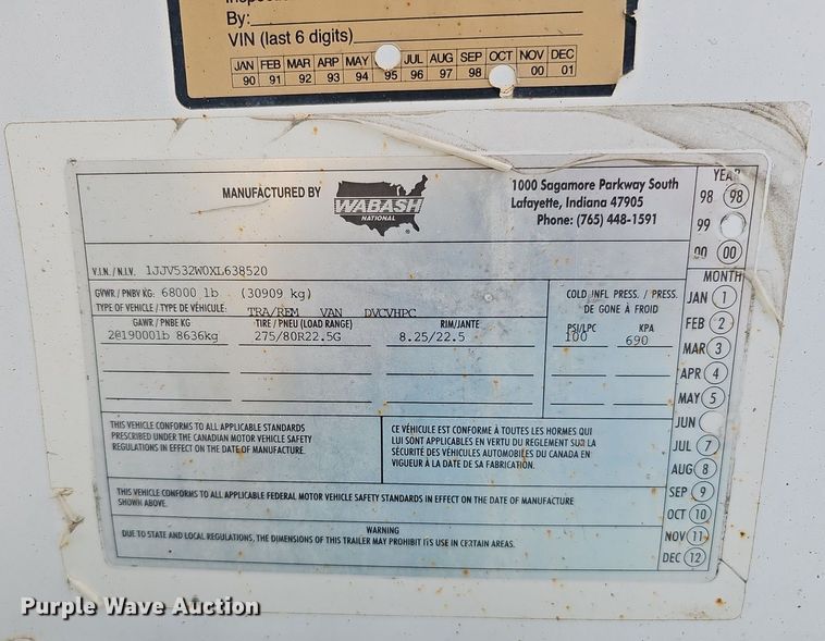 image for item DS5653 1999 Wabash National  dry van trailer