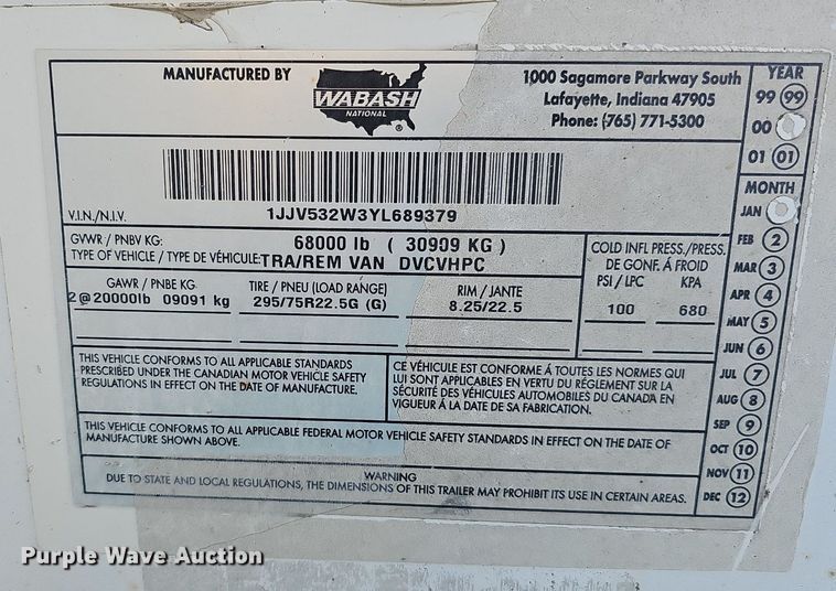 image for item DS5654 2000 Wabash National  dry van trailer