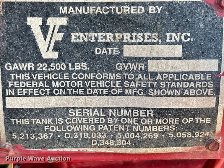 image for item IU9051 2004 VE Enterprises  frac tank trailer