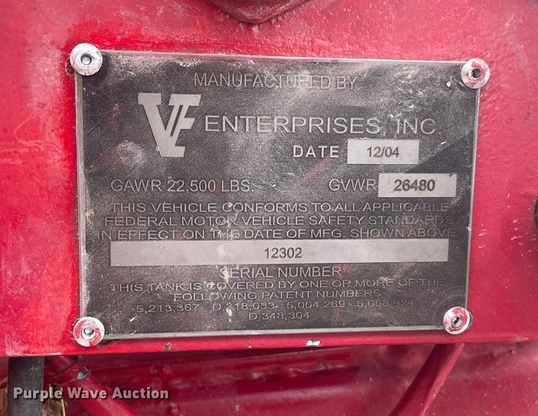 image for item IU9051 2004 VE Enterprises  frac tank trailer