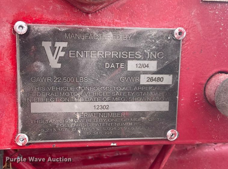 image for item IU9051 2004 VE Enterprises  frac tank trailer