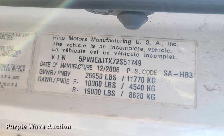 image for item LJ9377 2007 Hino 268  box truck