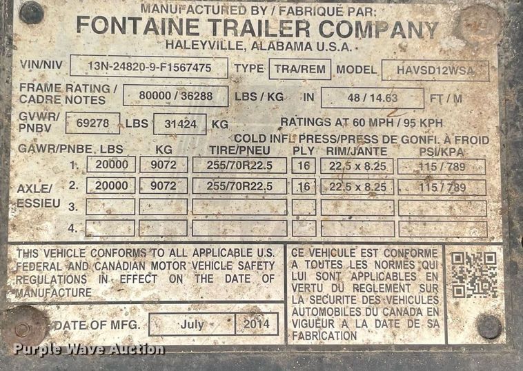 image for item LV9190 2015 Fontaine  drop deck equipment trailer
