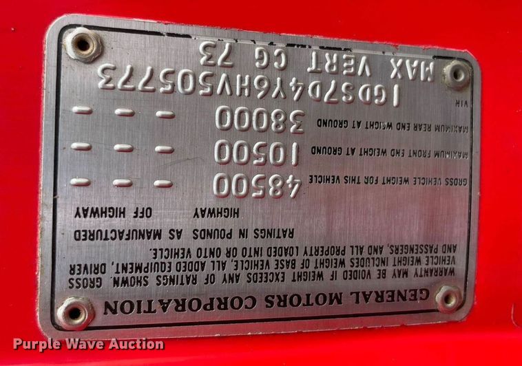 image for item LV9193 1987 GMC C7000  pumper fire truck