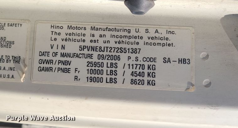 image for item MJ9532 2007 Hino 268  box truck