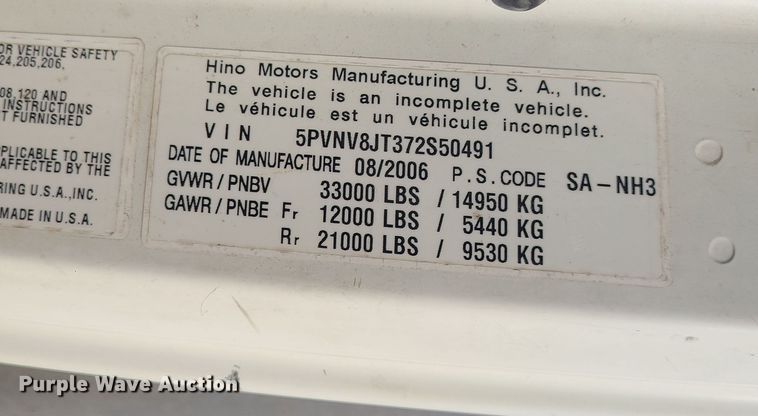 image for item MJ9533 2007 Hino 268  box truck