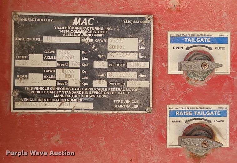 image for item MO9903 2012 MAC end dump trailer