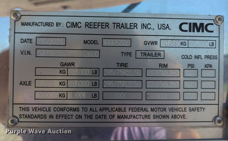 image for item MX9418 2023 CIMC Cool Globe  refrigerated van trailer