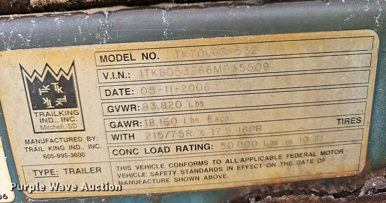 image for item NP9056 2006 Trail King TK70LCS-532  drop deck trailer