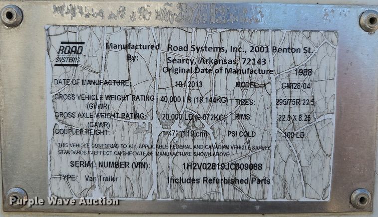 image for item NP9099 1988 Road Systems  dry van trailer