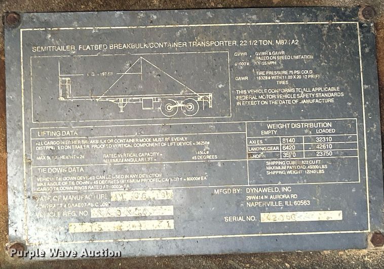 image for item NR9313 1992 Dynaweld  flatbed trailer