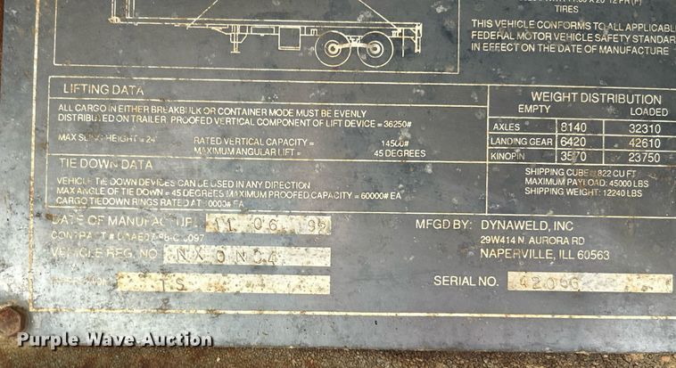 image for item NR9313 1992 Dynaweld  flatbed trailer