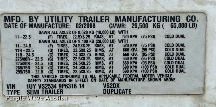 image for item NR9382 2009 Utility Trailers VS2DX  dry van trailer