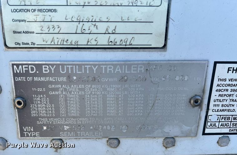 image for item OA9134 2004 Utility  refrigerated van trailer
