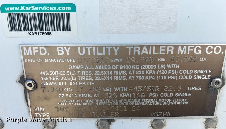 image for item OA9136 2013 Utility  refrigerated van trailer