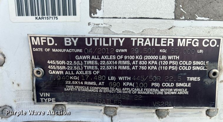 image for item OA9138 2013 Utility  refrigerated van trailer