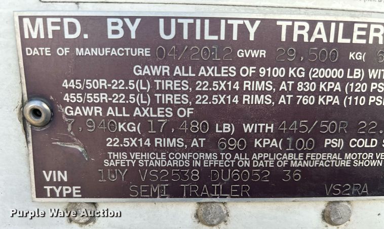 image for item OA9139 2013 Utility  refrigerated van trailer