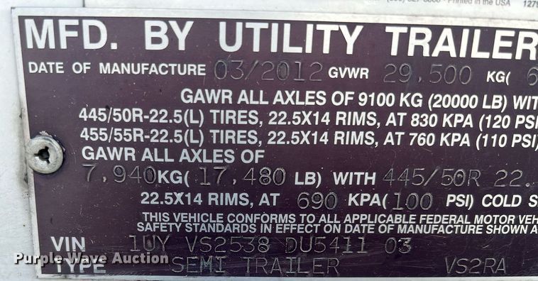 image for item OA9142 2013 Utility  refrigerated van trailer
