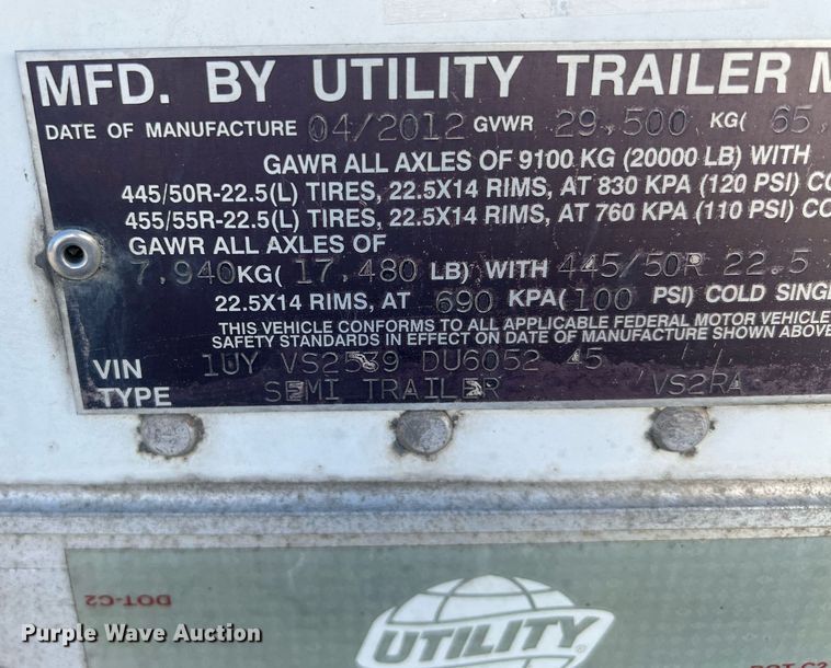 image for item OA9144 2013 Utility  refrigerated van trailer