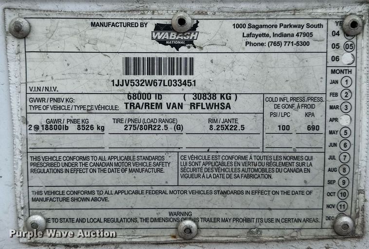 image for item OK9189 2007 Wabash  refrigerated van trailer