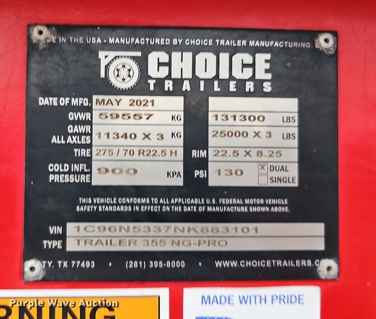 image for item DQ8469 2022 Choice Trailers 355 NG-PRO lowboy equipment trailer