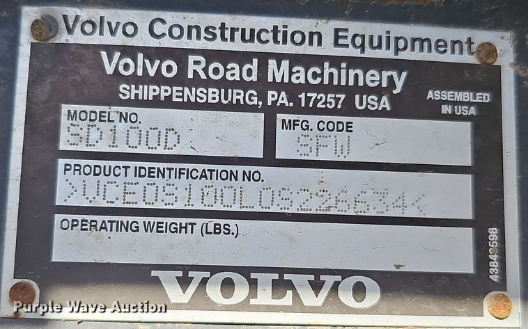 image for item DQ8471 2012 Volvo SD100D single drum vibratory roller