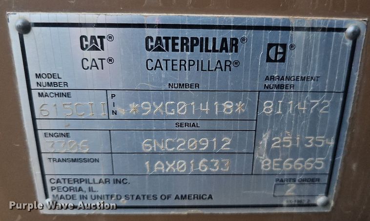 image for item DQ8477 2001 Caterpillar 615C Series II elevating scraper