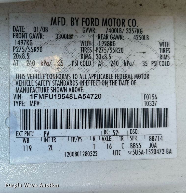 image for item DJ6459 2008 Ford Expedition  SUV