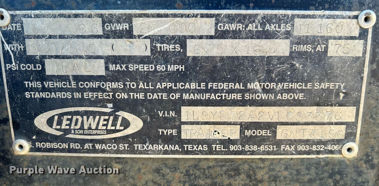 image for item DJ6460 1996 Ledwell  tilt deck equipment trailer