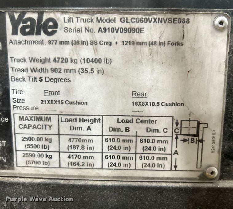 image for item DJ6463 2007 Yale GLC060VXNVSE088  forklift