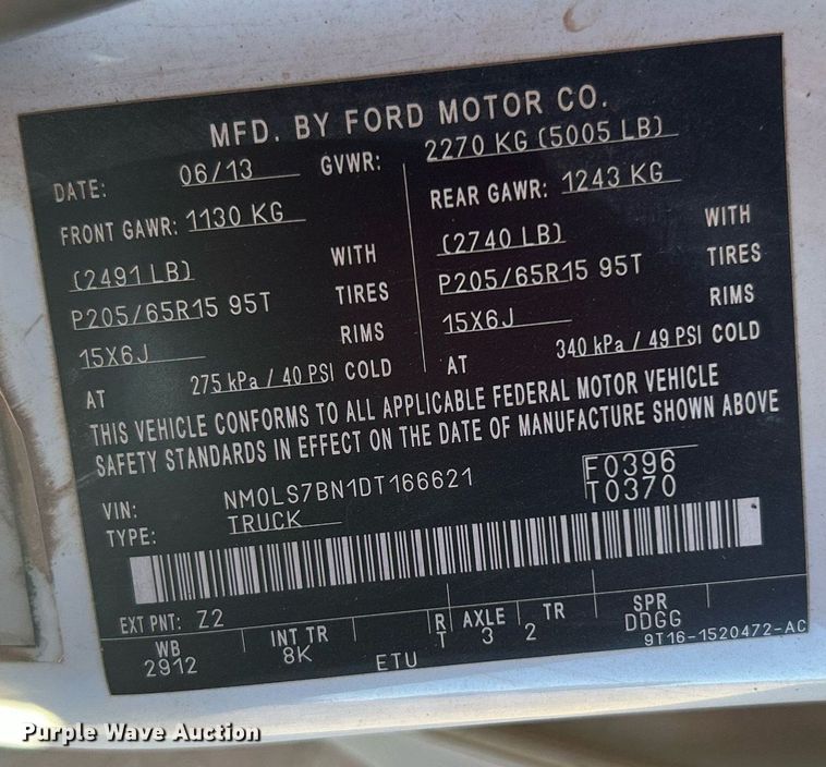 image for item DJ6482 2013 Ford Transit Connect  van