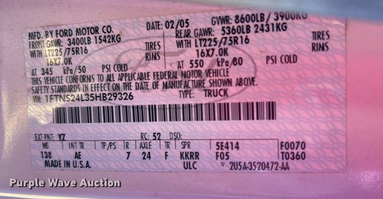 image for item DJ6485 2005 Ford E250  van