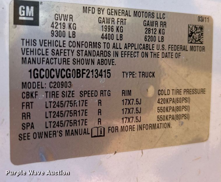 image for item DJ6487 2011 Chevrolet Silverado 2500HD  utility bed pickup truck