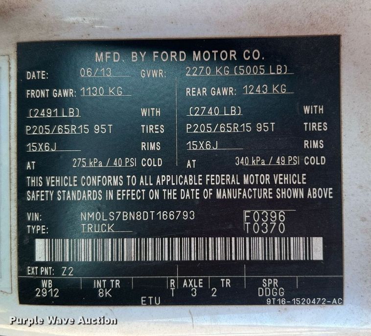 image for item DJ6493 2013 Ford Transit Connect  van