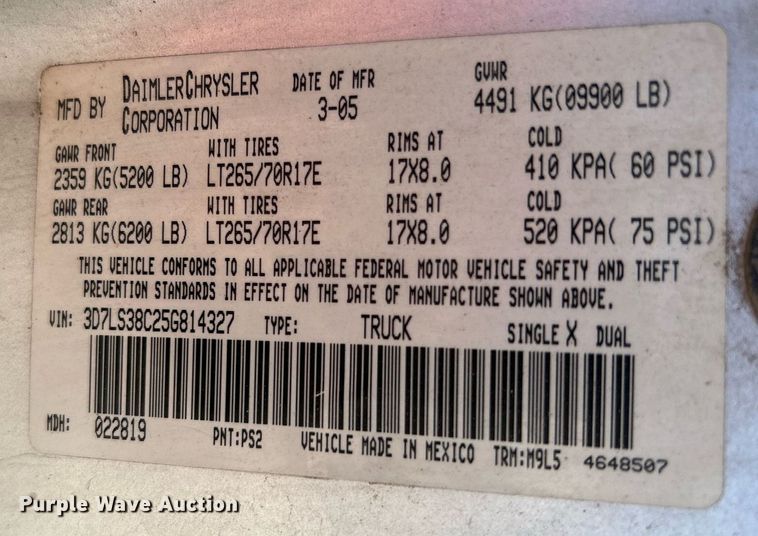 image for item DJ6496 2005 Dodge Ram 3500 Big Horn  Quad Cab pickup truck