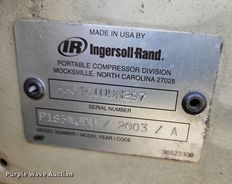 image for item DN7057 2003 Ingersoll Rand P185WJDU  air compressor