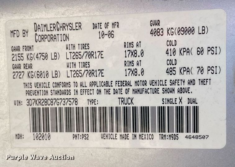 image for item DP0234 2007 Dodge Ram 3500  Quad Cab pickup truck