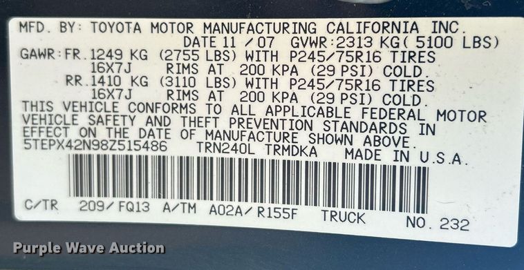 image for item DQ1050 2008 Toyota Tacoma  pickup truck