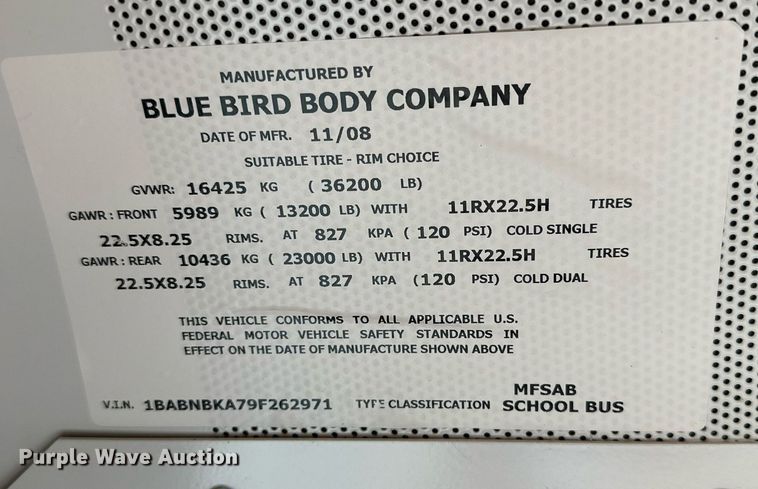 image for item DQ1521 2009 Blue Bird All American  school bus